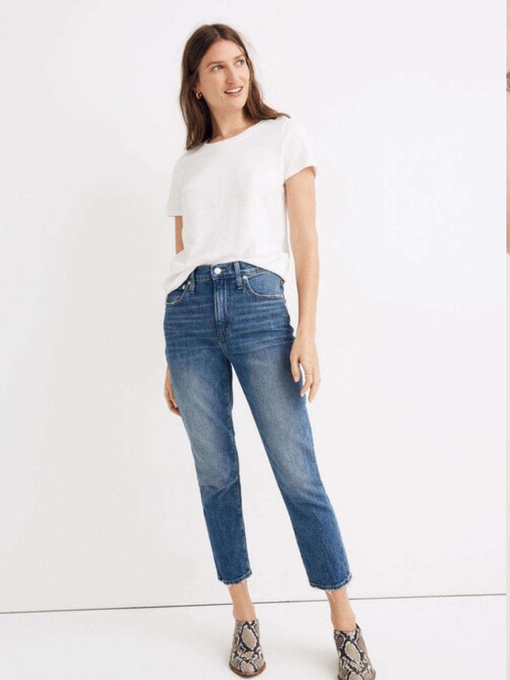 Petite High-Rise Slim Boyjean in Layered Wash - Blue